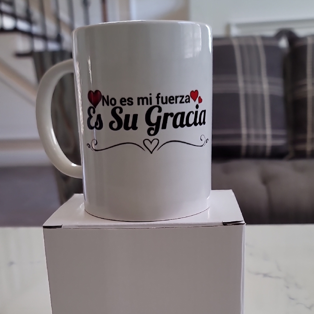 Cricut White Mug with Red and Black Text